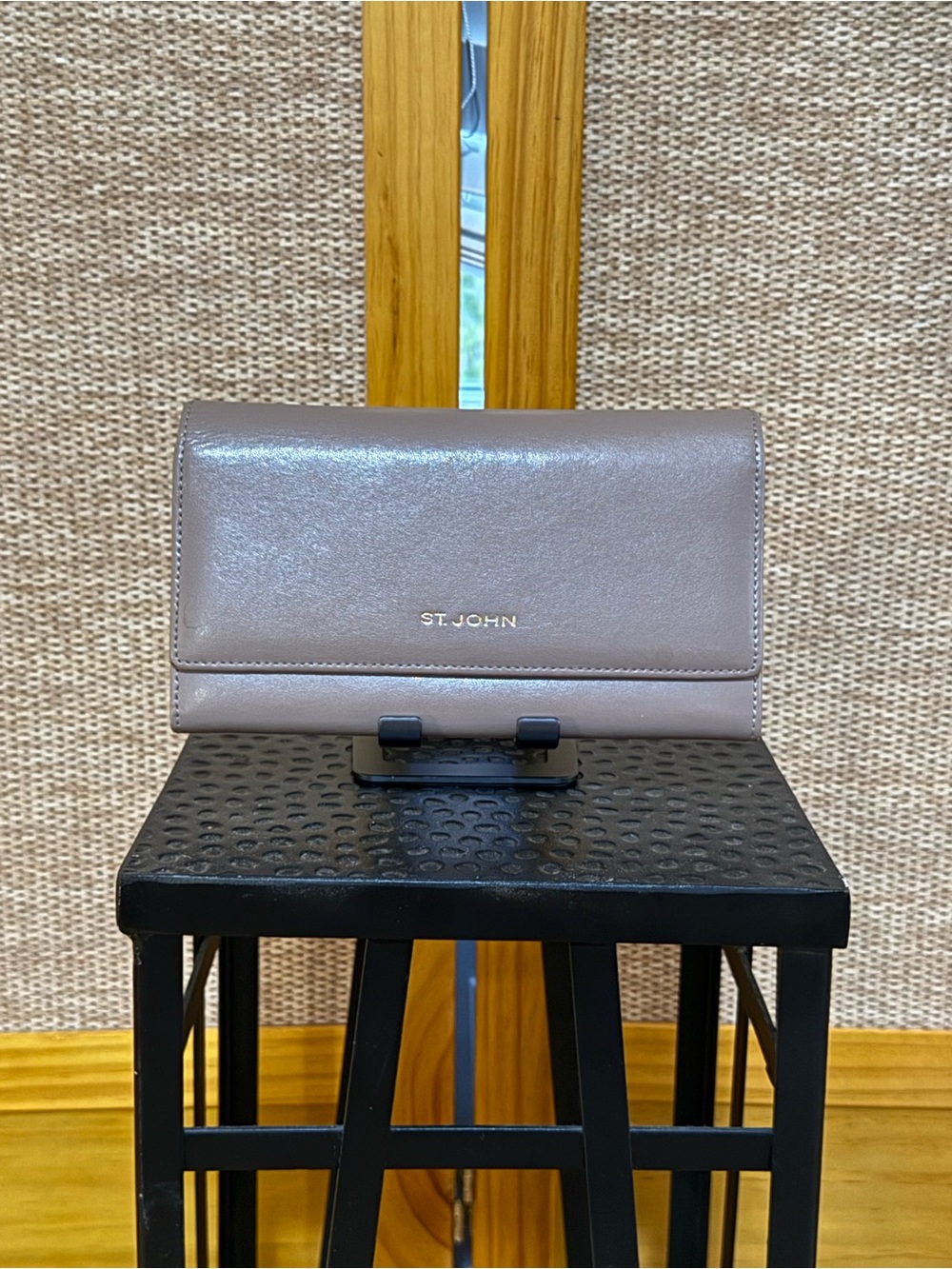 St. John Metallic Taupe Leather Clutch/Wallet